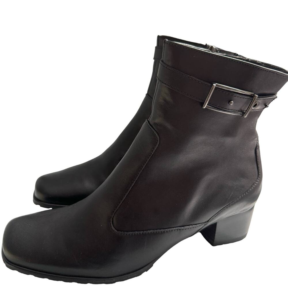 Ara Black Zip Ankle Bootie Square Toes Block Heel Side Zip Women's 6.5